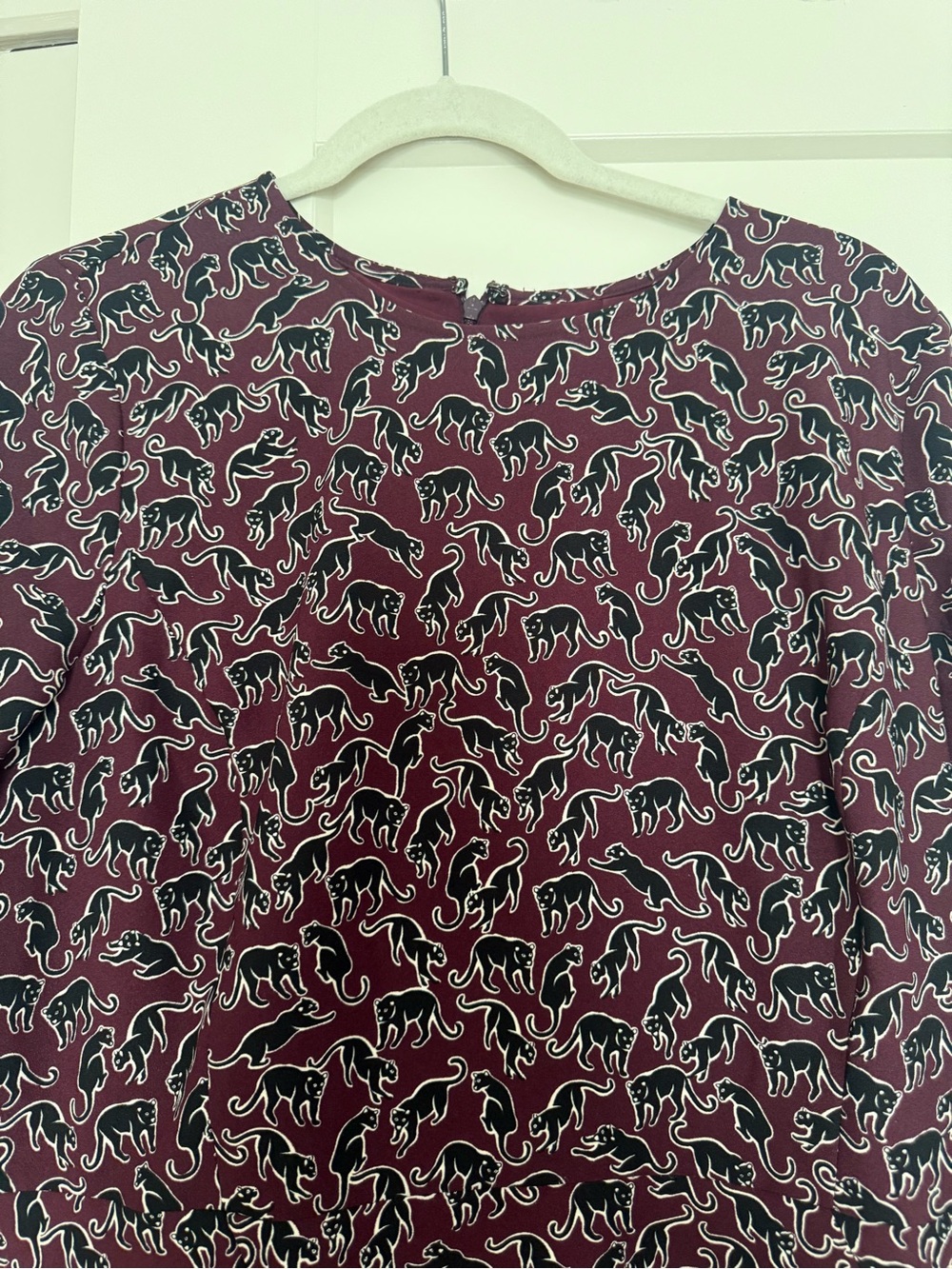 Ann Taylor Burgundy and Black Long-Sleeve Printed A-Line Dress size 14 - Picture 5 of 7